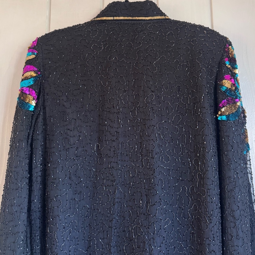 Vintage Jewel Queen Black Silk Beaded Coat - Picture 5 of 10